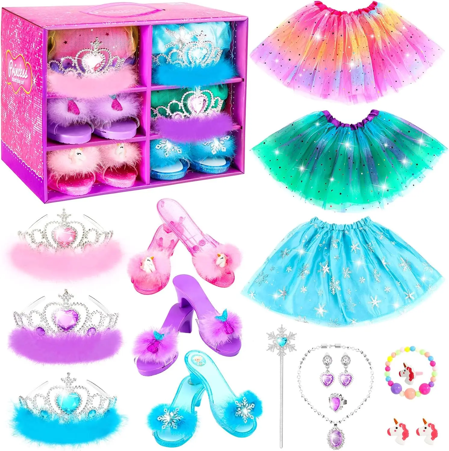 Princess Dress Up for Girl 3 4 5 6 Years Old Birthday Gifts Toys | Toddler Dress Up Clothes Shoes Jewelry Set, Princess Costume Include Unicorn Mermaid, Pretend Play for Little Girls Age 3-6