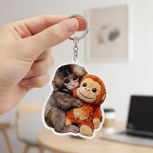Punch Monkey Acrylic Keychain, Viral Sad Monkey Acrylic Keychain, Punch Monkey With Plush Toy Bag Charm, Lonely Baby Monkey Keychain