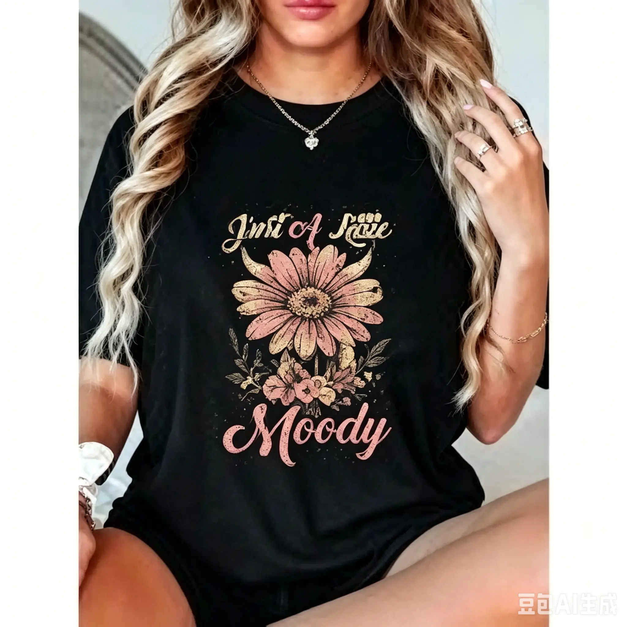 Just A Little Moody Daisy Graphic Tee |   Vintage Distressed Oversized T-Shirt |   Cottagecore Floral Retro Women's Top, Women's Clothes, T Shirts Women