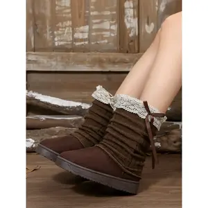 Women's Short Mutton Boots, Cute Winter Boot, Low Heel Flat Design, Waterproof Non-Slip Outdoor Warm Comfortable Shoes for Fall & Winter