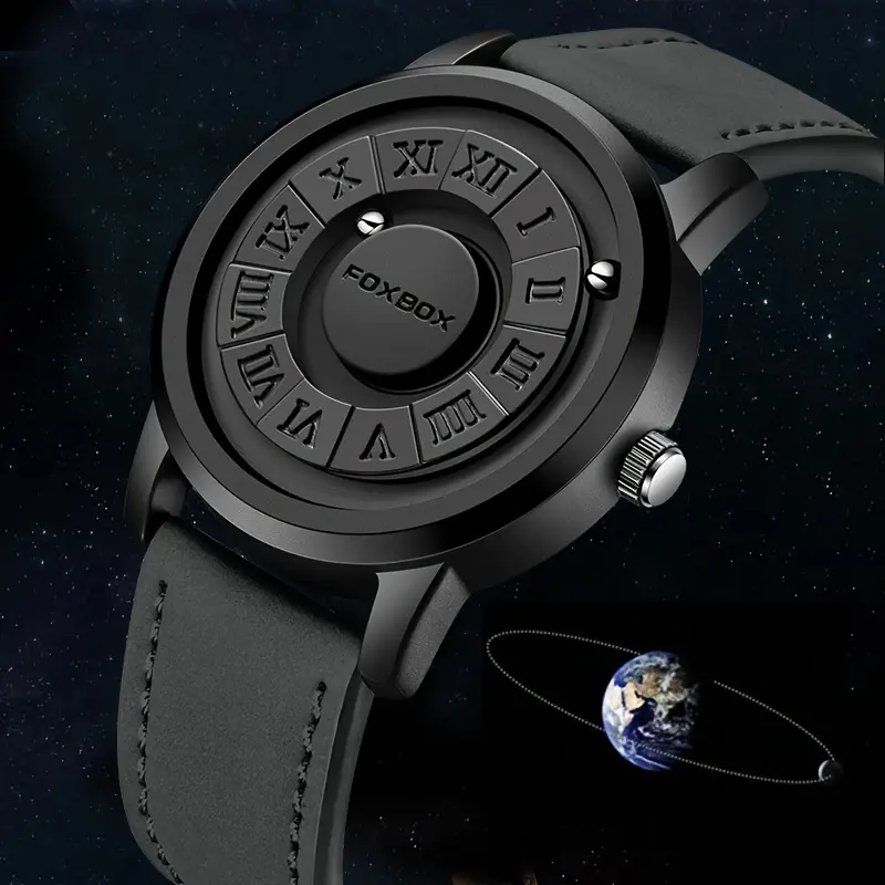 Fashion Men's Magnetic Watch, Cool Dial Creative Rolling Pointer Multicolor Waterproof Rotating Bead Watch, Halloween Family Party Gift