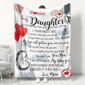 Letter To Daughter Pattern Flannel Blanket, 1 Count Soft Warm Throw Blanket, Air-Conditioned Room Blanket, Warm Nap Blanket For Home Office Travel