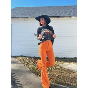 Fiona High Waisted Bell Bottom Flare Jeans - Orange