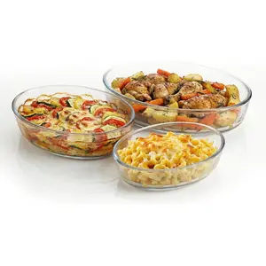3-Piece Clear Glass Baking Dish Set Oval Bakeware Value Pack, 0.7L/1.6L/2.4L, Oven, Microwave & Dishwasher Safe, Perfect for Lasagna Casserole, Desserts, Food Prep, Serving & Reheating GBD33