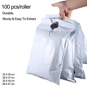 White Gift Bag, 100pcs/set Sealing Courier Bag, Gift Bag, Plastic Multi-purpose Packaging Bag, Envelopes & Postal Supplies Express bag with handle, Package bag for clothes, parcel bag for school, Postal Bags