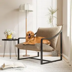 Modern Sling Accent Chair, Comfy Fabric Living Room Chairs with Heavy Duty Metal Frame, Lounge Reading Armchair for Living Room Bedroom, Easy Assembly