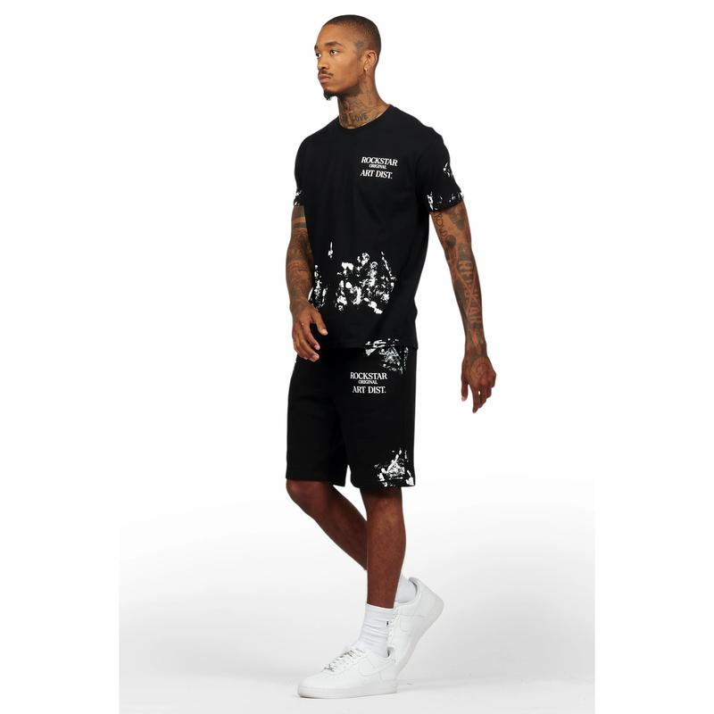 Filip Black Graphic T-Shirt Short Set