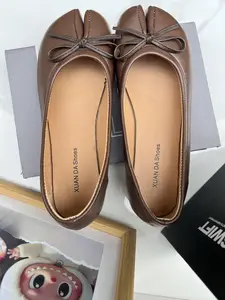 Women's Ballerina-Inspired Faux-Leather Slip-In Flatform Flats - Split-Toe, Soft Padded Insole, Lightweight Flexible, Affordable, All-Day Wear for Office & Daily Life (Silver, Black, Brown, White), Ballerina-Inspired Ballet Flats, Faux-Leather Ballet Flat