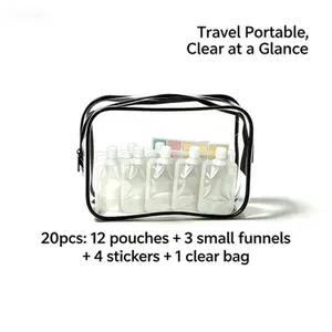 Portable Travel Makeup Organizer: Includes 1 transparent, waterproof makeup bag and 12 transparent, portable squeeze pouches. This zippered makeup organizer is reusable and refillable, making it perfect for travel and everyday use.