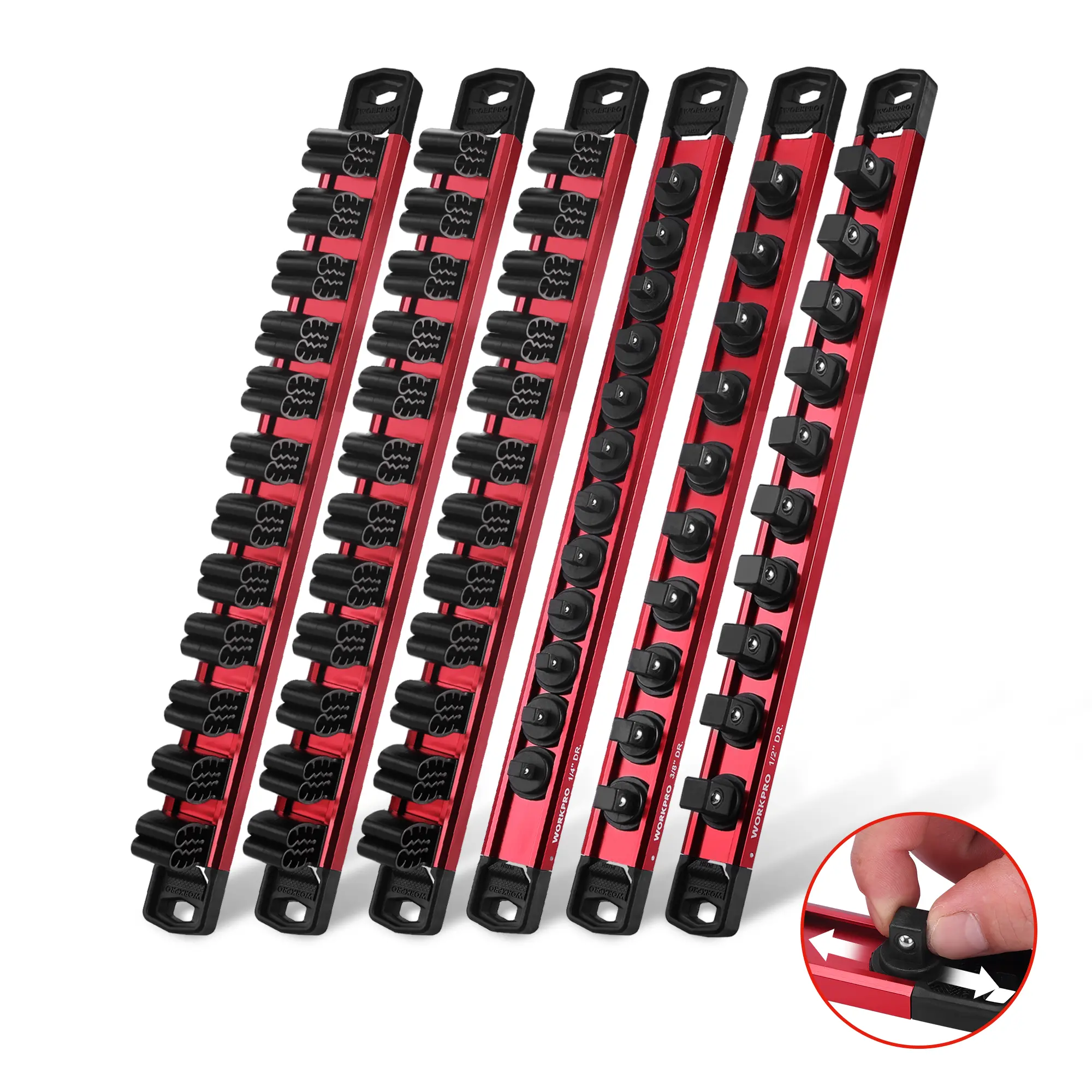 WORKPRO Multiple Packs Magnetic Socket & Screwdriver Organizer Set - 1/4", 3/8" & 1/2" Drive Metric & SAE Socket Rails, Screwdriver & Wrench Holders