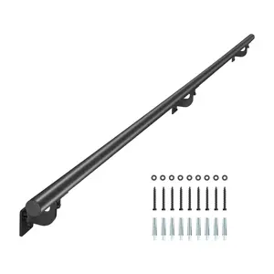 VEVOR Wall Mounted Stair Handrail, 6ft Pipe Staircase Handrail, Black Galvanized Aluminum, 1.26 inch Pipe Diameter, Indoor&Outdoor Staircase Railing,Industrial Hand Rail for Steps,Security Baluster