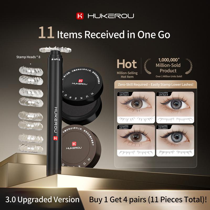 [Valentine Exclusive] Lower Eyelash Stamp 11-Piece Makeup Set – Glue-Free Long-Lasting Smudge-Proof, Water-Proof Ink, Eyeliner-Like Finish, Compact Design, Easy Application for Natural Look, Beginner Essential Cosmetics