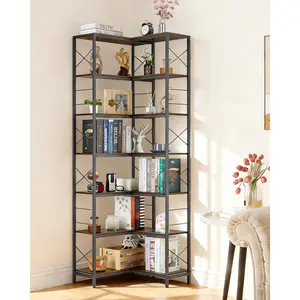 7-Tier Metal Corner Bookshelf, 78"H L-Shaped Open Bookcase, Floor-Standing Storage Shelf for Study, Office & Library