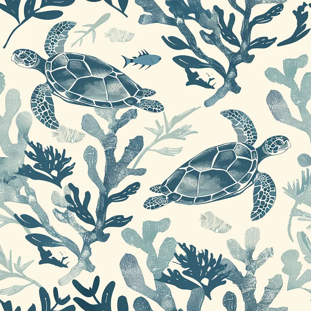 Handdrawn Sea Turtles Pattern 6 Quilting Cotton Fabric