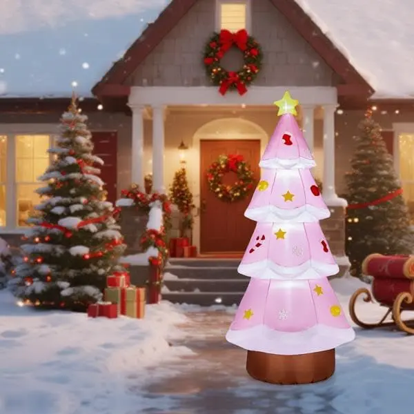 7.2 FT Inflatables Christmas Tree Pink Decoration Outdoor, Giant Christmas Inflatable Blow Up Tree Yard Decorations with 3 LED Light, Large Indoor Outdoor Garden Lawn Décor Props for Holiday Xmas