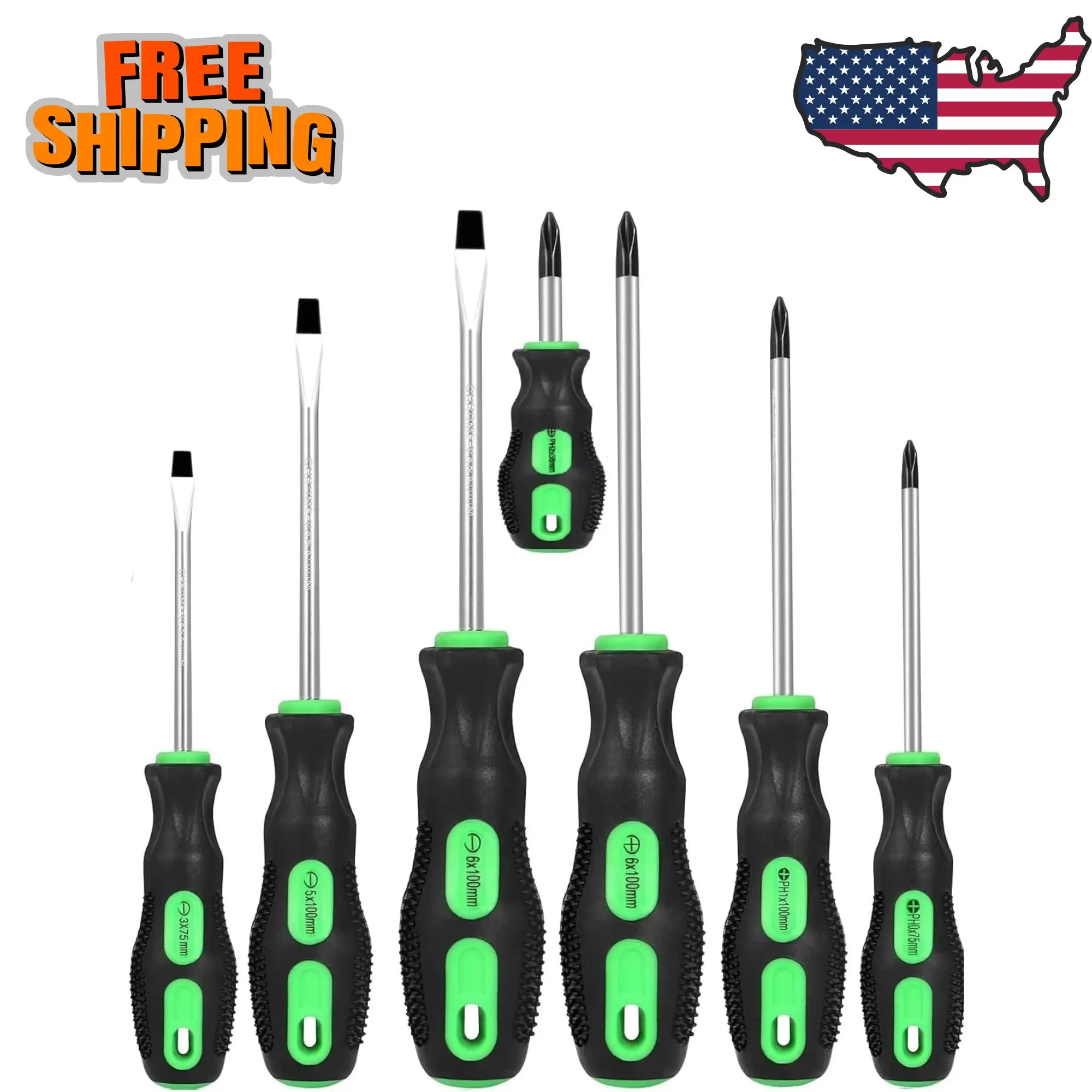 7-Piece Magnetic Screwdrivers Set, 4 Phillips and 3 Flat, Professional Cushion Grip