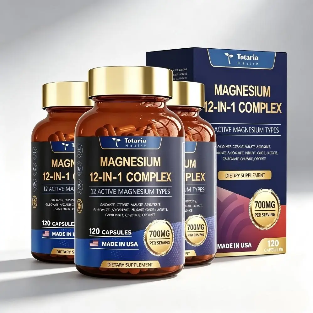Made with Chelated Magnesium Health Magnesium 12-in-1 Complex 700mg - 12 Active Types Glycinate Citrate Malate Vegan Capsules for Muscle Heart & Relaxation Support