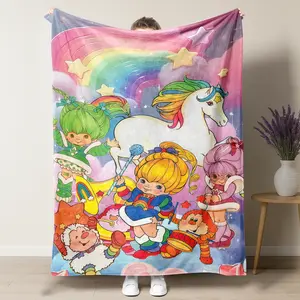 Rainbow Brite Magical Parade Lightweight Blanket,80s Nostalgic Retro Cartoon Throw, Soft Cozy Blanket,Whimsical Nostalgia Decor,Featuring Rainbow Brite, Friends and Starlite, Dreamy Nostalgia Gift