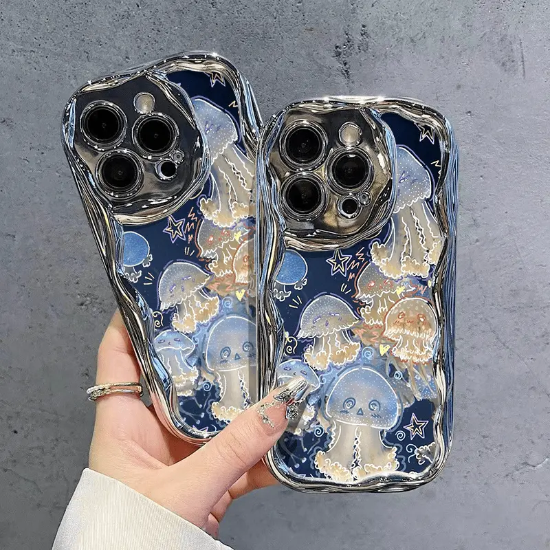 Starry night cute jellyfish pattern design 2D effect, irregular electroplated phone case, suitable for iPhone 17/16/15/14/13/12/11/X/XS/XSMAX, can be given as a holiday gift to friends, family, or yourself.,summerwins summerwins