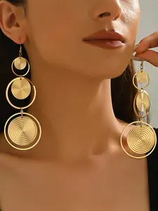 Exaggerated Metal Style Women's Earrings, Fashion Bohemian Geometric Hollow Out Design, Long Tassel Drop Earrings for Streetwear, Boho Style Jewelry, Trendy Jewelry