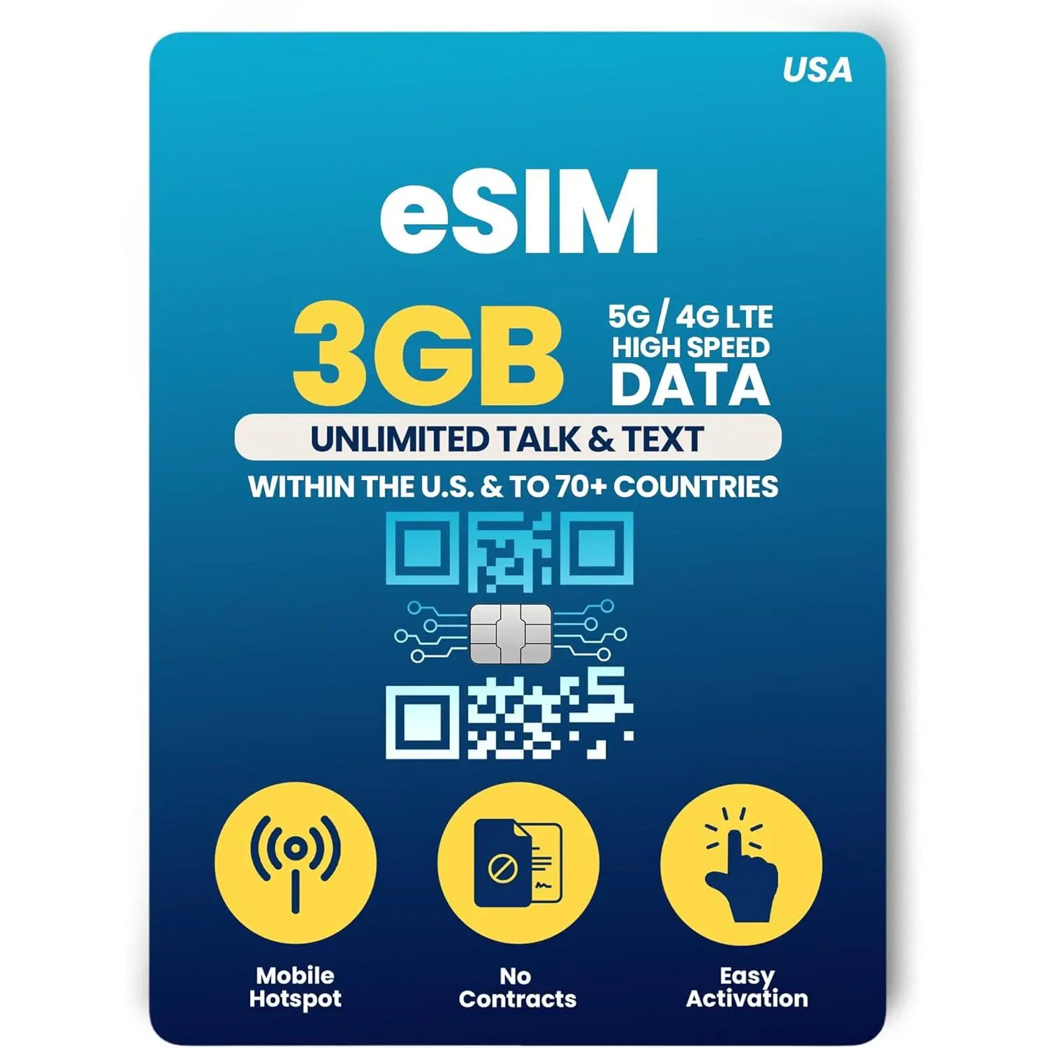H2O Wireless 30-Day  eSIM, Prepaid eSIM Card with 3GB High-Speed 4G LTE/5G Data & 2GB Mobile Hotspot, Unlimited Data, Talk & Text to 70+ Countries,  Mobile SIM Card for Cell Phones