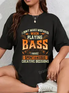 100% Cotton Unisex I Don't Make Mistakes Playing Bass - Bassist Bass Guitar T-Shirt Casual Graphic Printed Vintage Tshirt