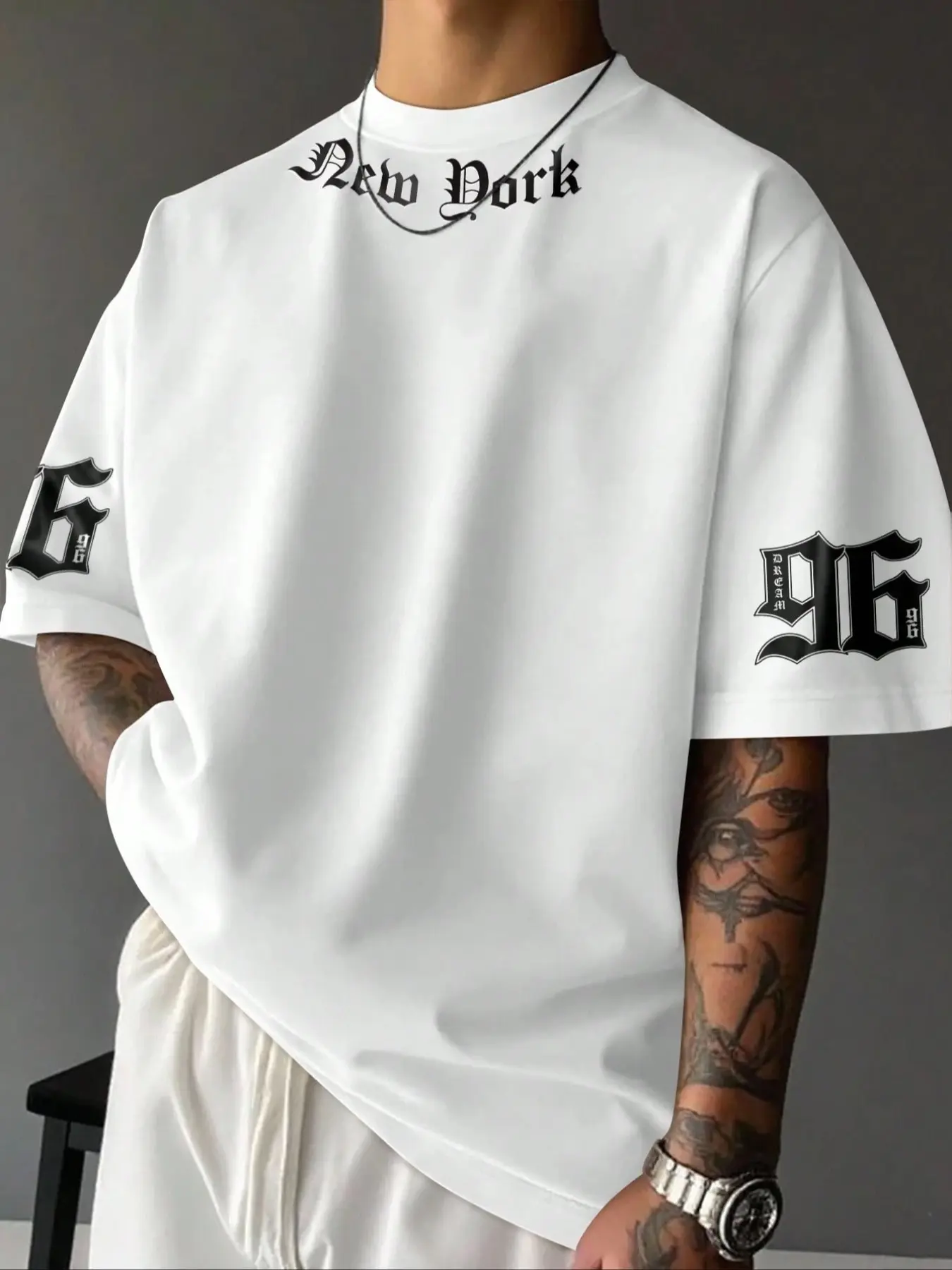 Manfinity EMRG Men's Casual Letter Print Short Sleeve T-Shirt, Summer Oversized White T Shirt Men Men Slogan Graphic Drop Shoulder Tee Street Wear Tee 96 Graphic Tee New York Graphic Tee Streetwear