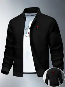 Men's Spider Print Baseball Jacket, Spring Fall Casual Zip-Up Cardigan, Front Back Print Trendy Windproof Coat, Long Sleeve Slim Fit