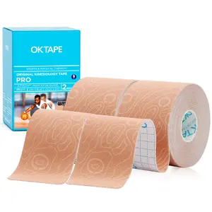 OK TAPE PRO Kinesiology Tape 2 Rolls - 2inch x Long Roll 16ft, Cotton Latex Free Elastic Athletic Tape for Knee Ankle Pain Injuries Back and Sprains Elbow Wraps
