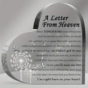 A gift for grieving family members who have lost their loved ones, a heart-shaped acrylic plaque commemorative book, a condolence letter from heaven, durable design, home bedside table decoration, and condolence