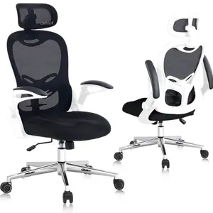 【New Year Flash Sale】Office Chair, Ergonomic Breathable Mesh,Flip-Up Arms and Adjustable High Back Lumbar Support,Comfy Computer Chair for Home Office KC-5140