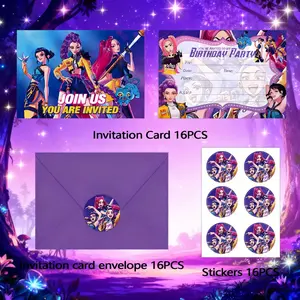 Demon Movie Hunters Birthday Invitation Cards Gift Cards with Envelopes for Party Supplies 16pcs Cute Design Thick Sturdy Paper Easy Write On Special Events