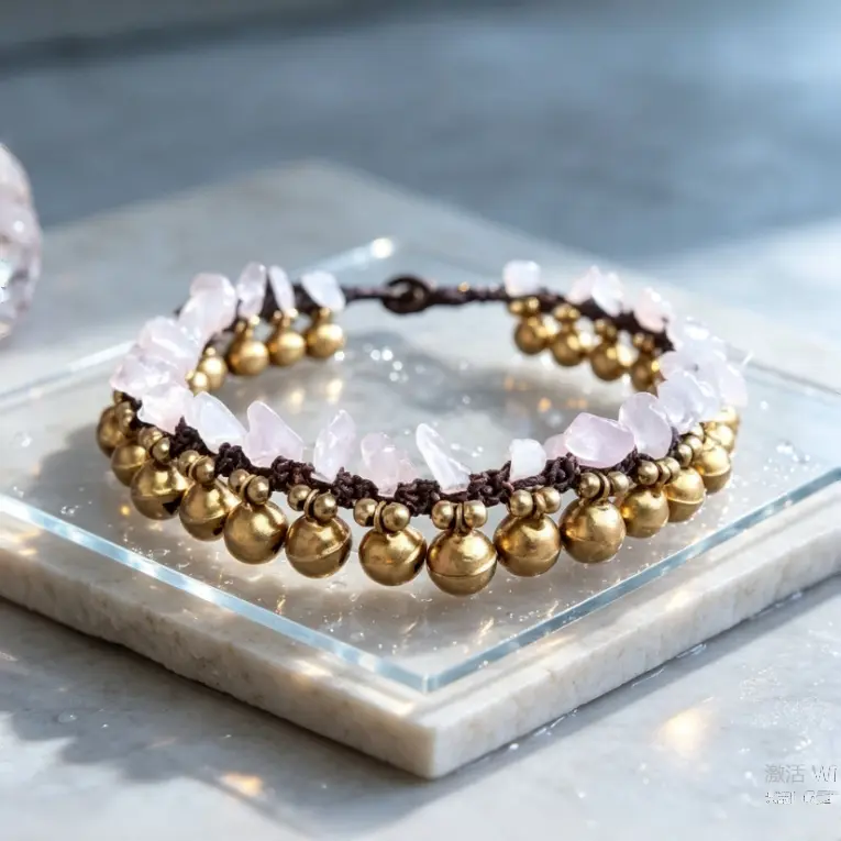 Women's Bohemian Adjustable Size Ankle Bracelet - Brass Bell Shape Pendant, Crystal, Natural Stones, Golden Accents, Jewelry for Women, Adults' Summer Beach Statement Gift Accessories
