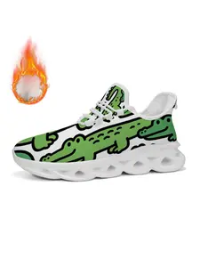 Fleece-Lined Crocodile Pattern Casual Shoes Eu28-Eu39, Textile Upper, Eva Sole, Fall & Winter, Less Than Ankle Height