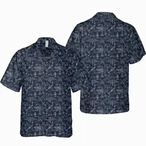 Aviation Hawaiian Shirt, Airplane Blueprint Print Aloha Shirt, Pilot Gift, Summer Beach Vacation Button Up Shirt for Men Women Outfit