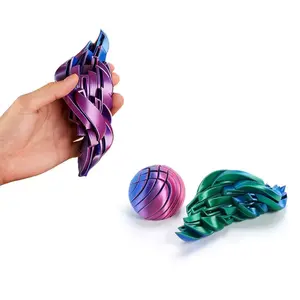 3D Printed Anxiety Relief Fidget Toys, Round Gear Twisting Ball, Liquid Flow Sensory Toy, Cool Desktop Ornament for Home & Office, Gradient Green/Orange/Purple, Ideal Holiday Gift for Adults Teens for Birthday Christmas Thanksgiving Halloween