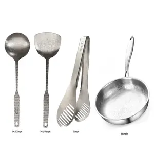 【Kitchen ware】Titanium Cookware Set 4-Piece – Fry Pan, Spoon, Spatula & Tongs. Pure titanium, non-coating, non-toxic, rustproof, ultra-light and heat-resistant. Pro-grade cookware for gas, electric and induction cooking.kware