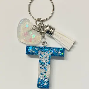 Letter “T” Resin Glitter Keychain