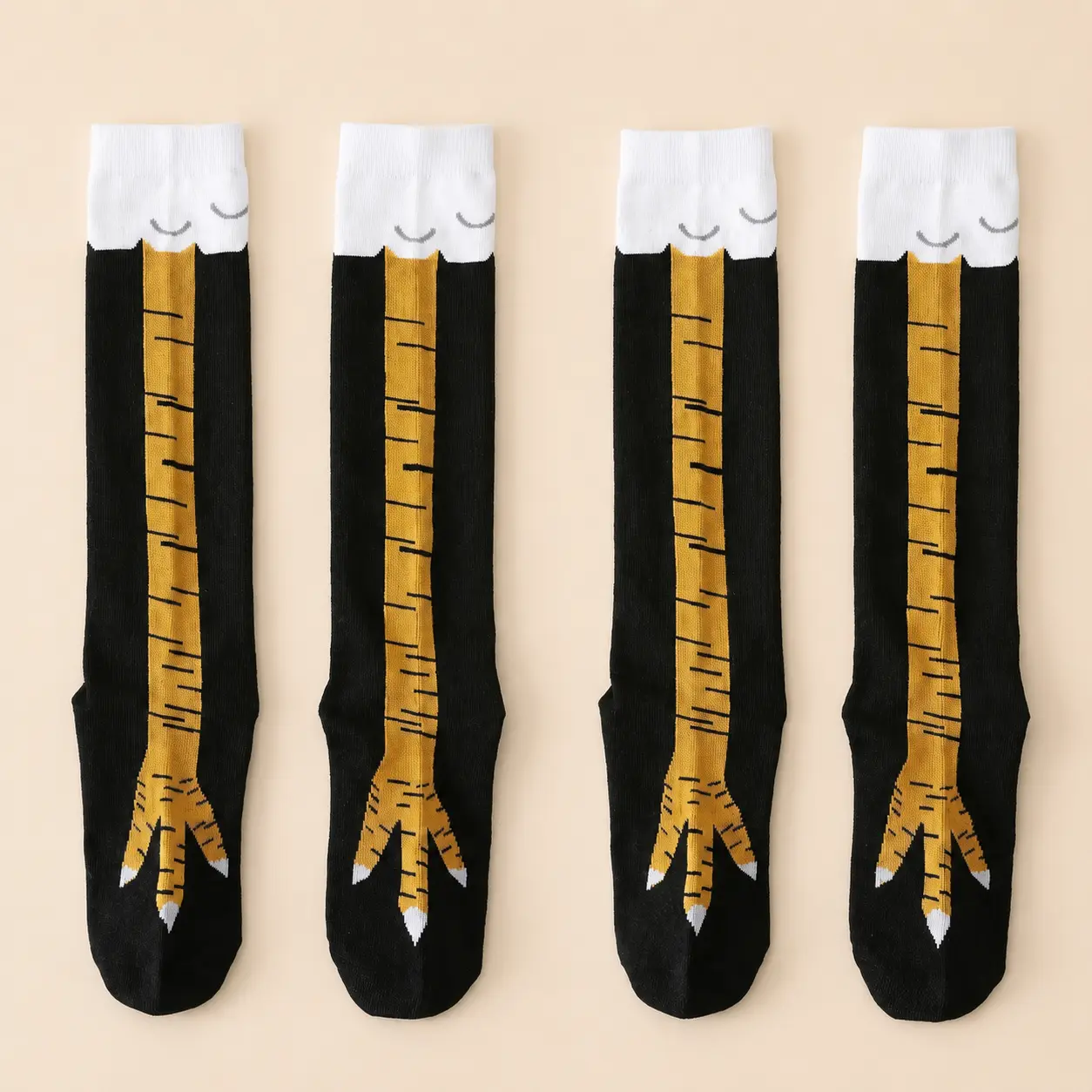 Women's Trendy Cartoon Print Over The Calf Socks, Cute Chicken Feet Design Knit Socks, Comfort Hosiery for Women Indoor Outdoor Wear Womenswear Bridal