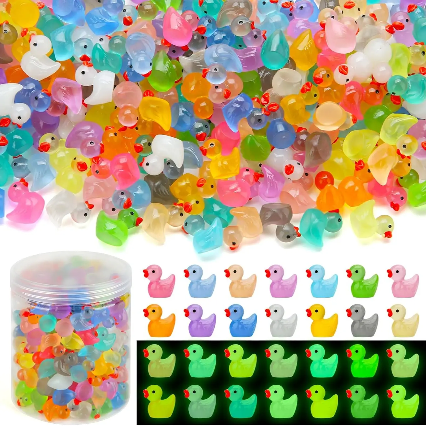 240pcs Glow-In-The-Dark Mini Resin Ducks, Small Plastic Micro Duck Toys for Toy House Decor Ornaments, Decorative Figurines, Miniature Garden Home Landscape Aquarium Craft Gifts, Resin Figurine, Resin Figure, Resin Figurine Statue