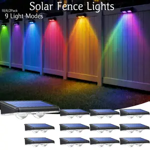 Outside Solar RGB Fence Lights Stainless Steel ABS, 7 RGB & 9 Fixed Colors, Warm White/Cool White lighting , IP44 Waterproof LED Outdoor Lights for Patio, Deck, Railing, Stair, Wall, RV & Camper Exterior