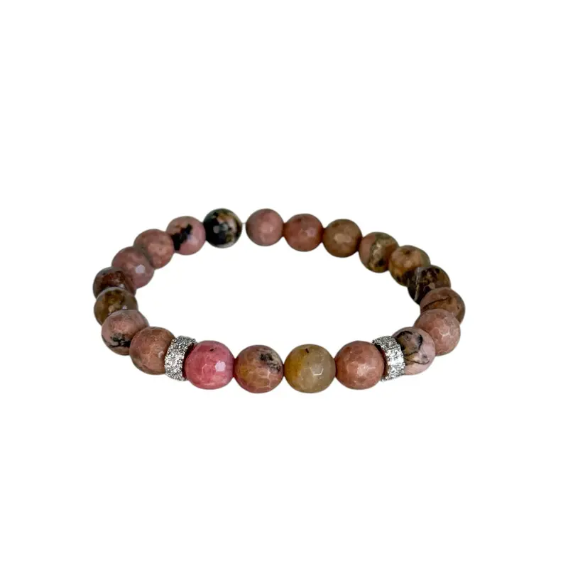 Rhodonite Radiant Heart Gemstone Beaded Bracelet