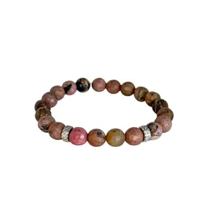 Rhodonite Radiant Heart Gemstone Beaded Bracelet