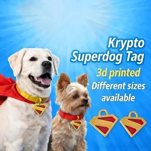 Krypto Superdog Tag 3D Printed for Dogs & Cats 2 Sizes 1.25" & 2" Unique Novelty Design for Pet Collar