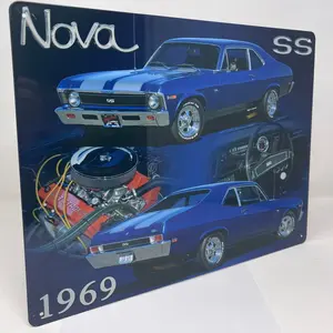 Vintage 69 Nova SS Tin Metal Sign, 15"x12", Hemmed Reinforced Edges, Hanging Home Decor, Man Cave Artwork, Home Supplies Plaque, Gift