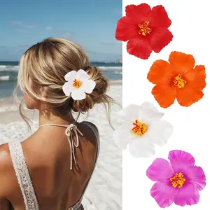 4Pcs Hawaiian Flower Hair Clips for Women,Plumeria Hibiscus Hair Clips Rose Hair Barrettes 3.5 Inch Artificial Flower Clips,Hair Accessories for Vacation Beach Party, Boho Clips for Girls Wedding, Hibiscus Flower Hair Pin, Clip Design