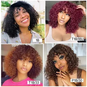 Glueless Wig Jerry Curly Short Bob Human Hair Wigs With Bangs Wear To Go Highlight Honey Water Wave Blonde Colored Wig For Women Wavy Big Summer Deals Nature Body Flip dealsforyoudays