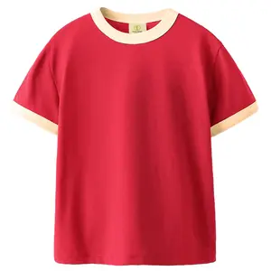 Unisex Basic Ringer Retro T-shirt (Red) Casual Collar Premium Soft Cotton Fabric Athletic Novelty Menswear Vintage Breathable