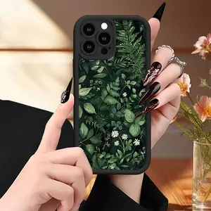 Minimalist Green Leaf UV-Printed, Shockproof, and Non-Slip TPU Full-Coverage Lens Protection Phone Case-Compatible with iPhone 17, 16, 15, 14, 13, 12, 11, XS, X, Samsung, and other series models. Makes an ideal gift for friends or family.