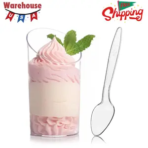25 Pack Mini Dessert Cups with Spoons, 2.2 oz Plastic